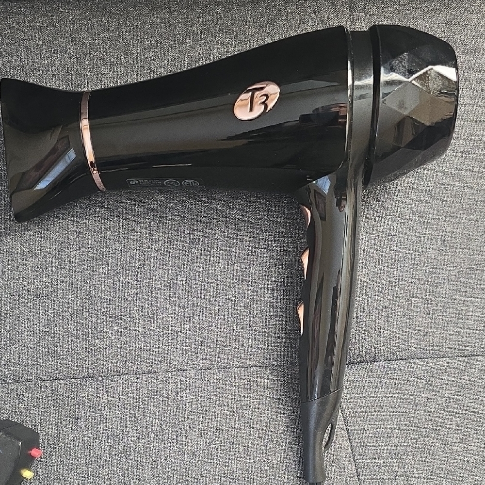 T3 Classic Glossy Black Hair Dryer with Gold Accents